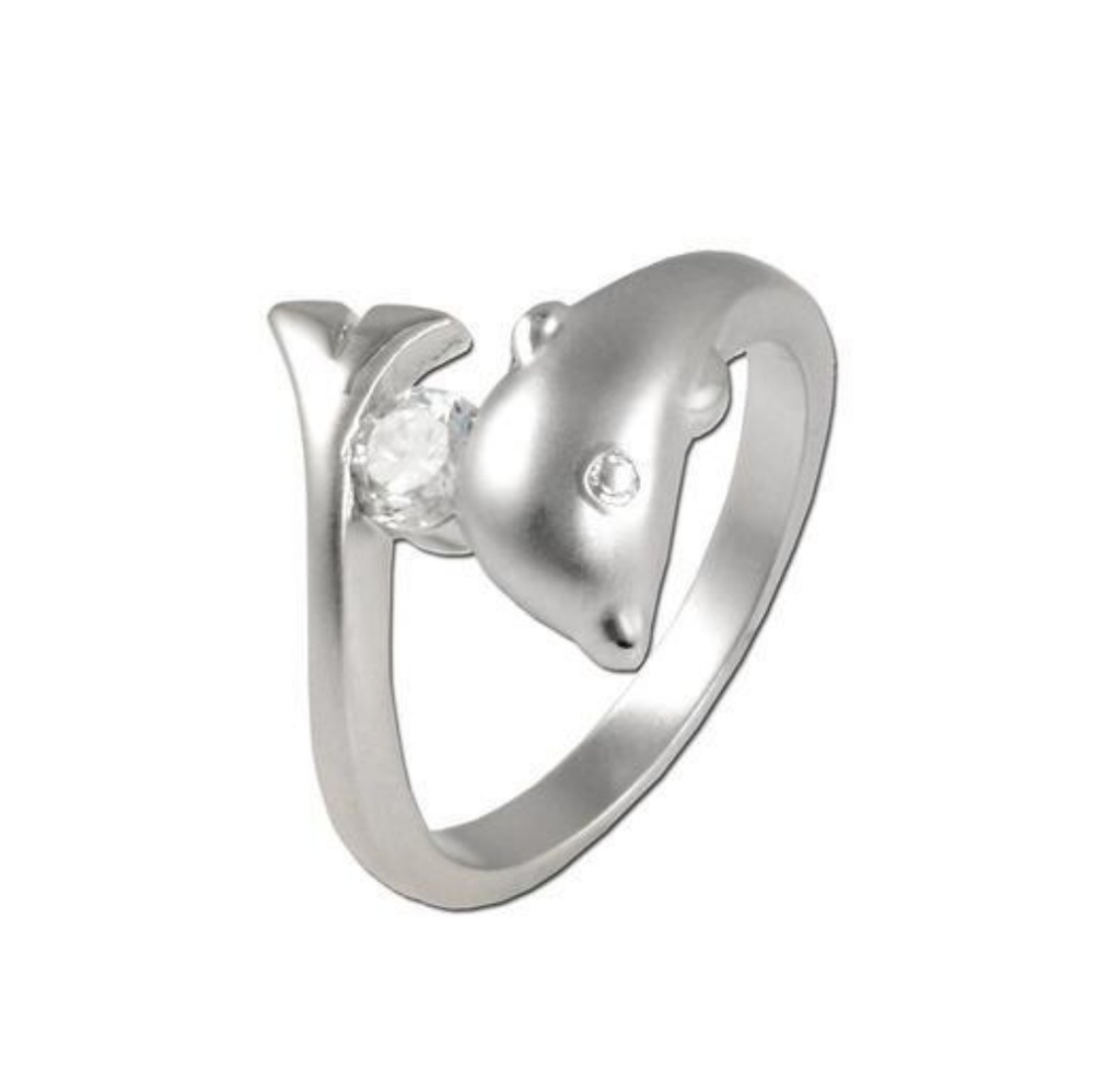Silver Dolphin CZ Diamond Ring
